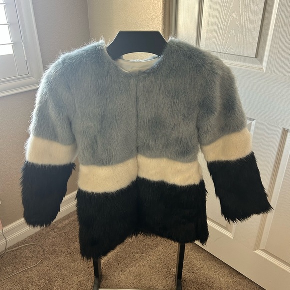 Chic Kids Faux Fur Coat - Blue, Cream, and Black - Picture 1 of 3